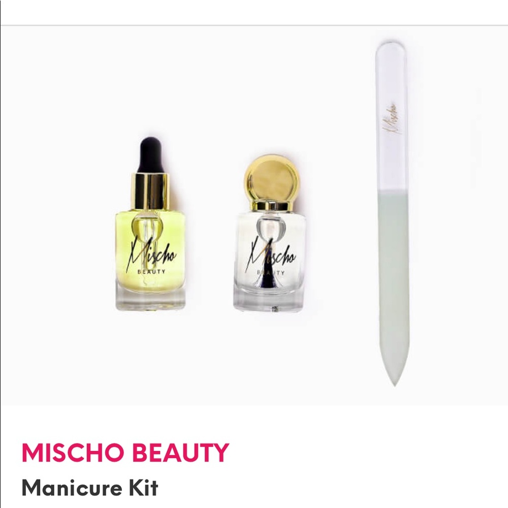 MISCHO BEAUTY 3pc Manicure Kit Glass File Cuticle Oil & Top Coat